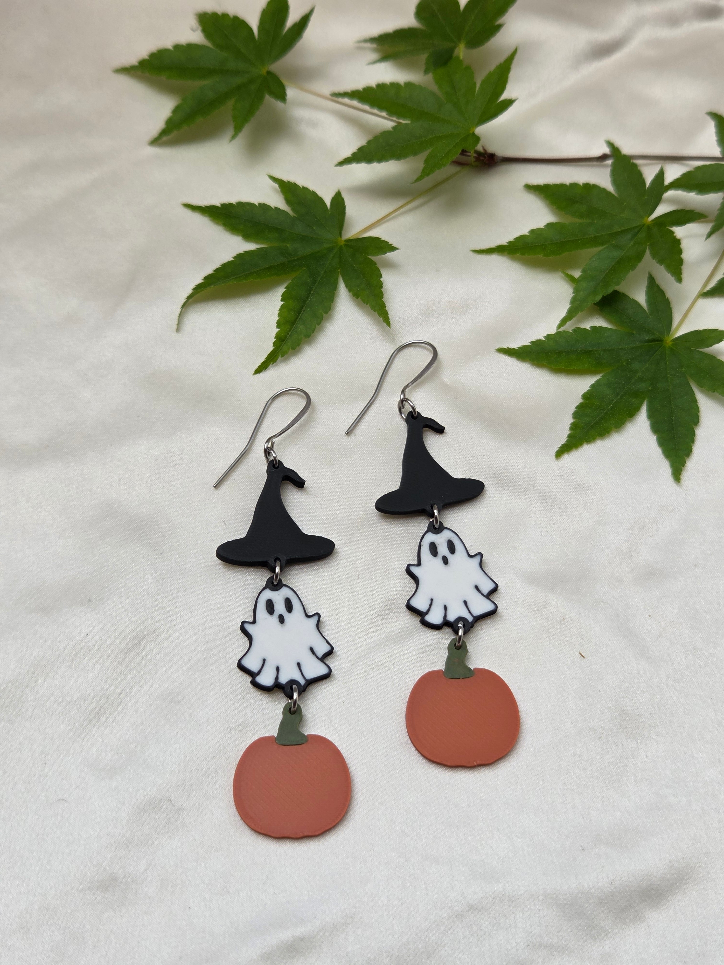Ghost & Pumpkin & Hat Dangle Earrings