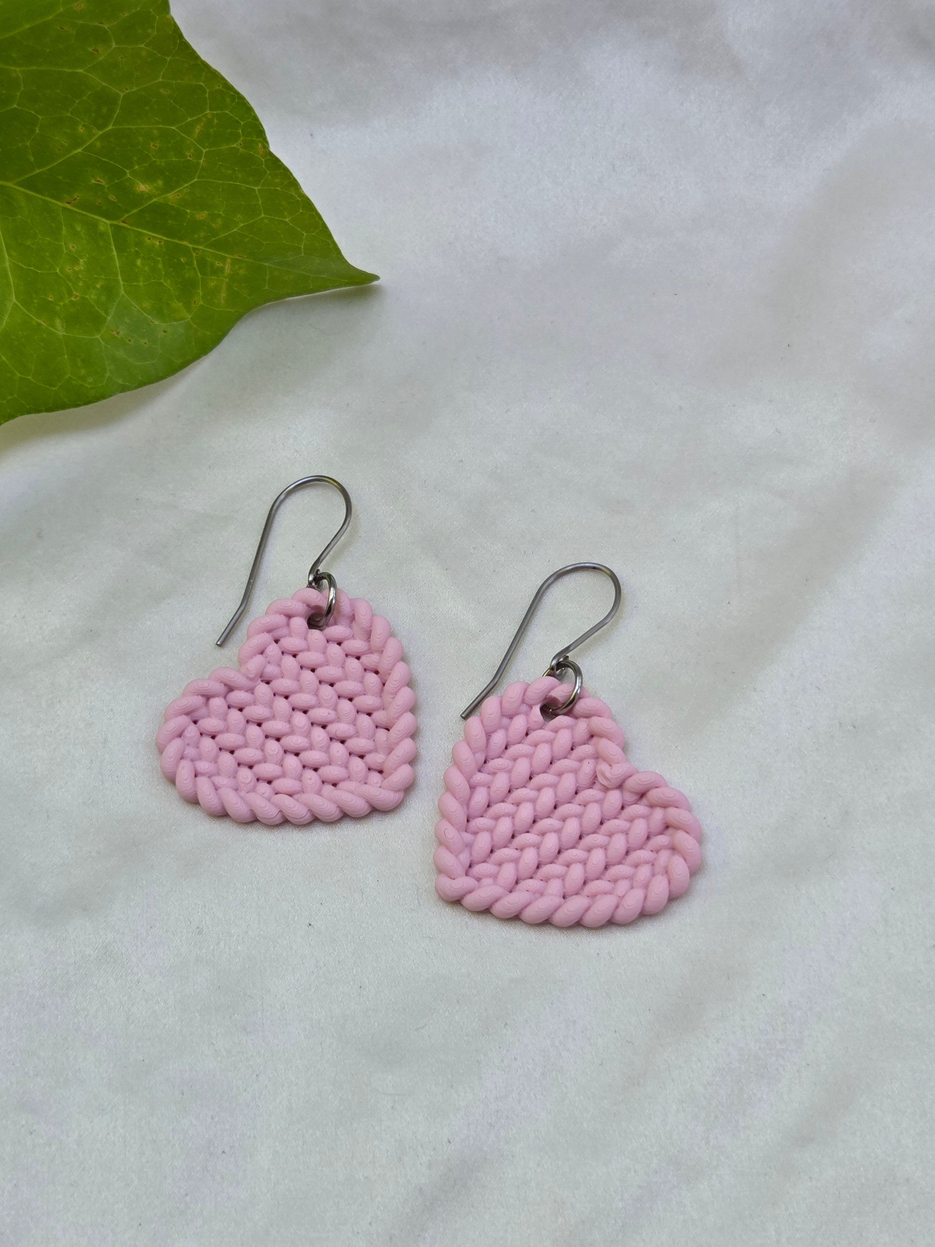 Knitted Heart Earrings
