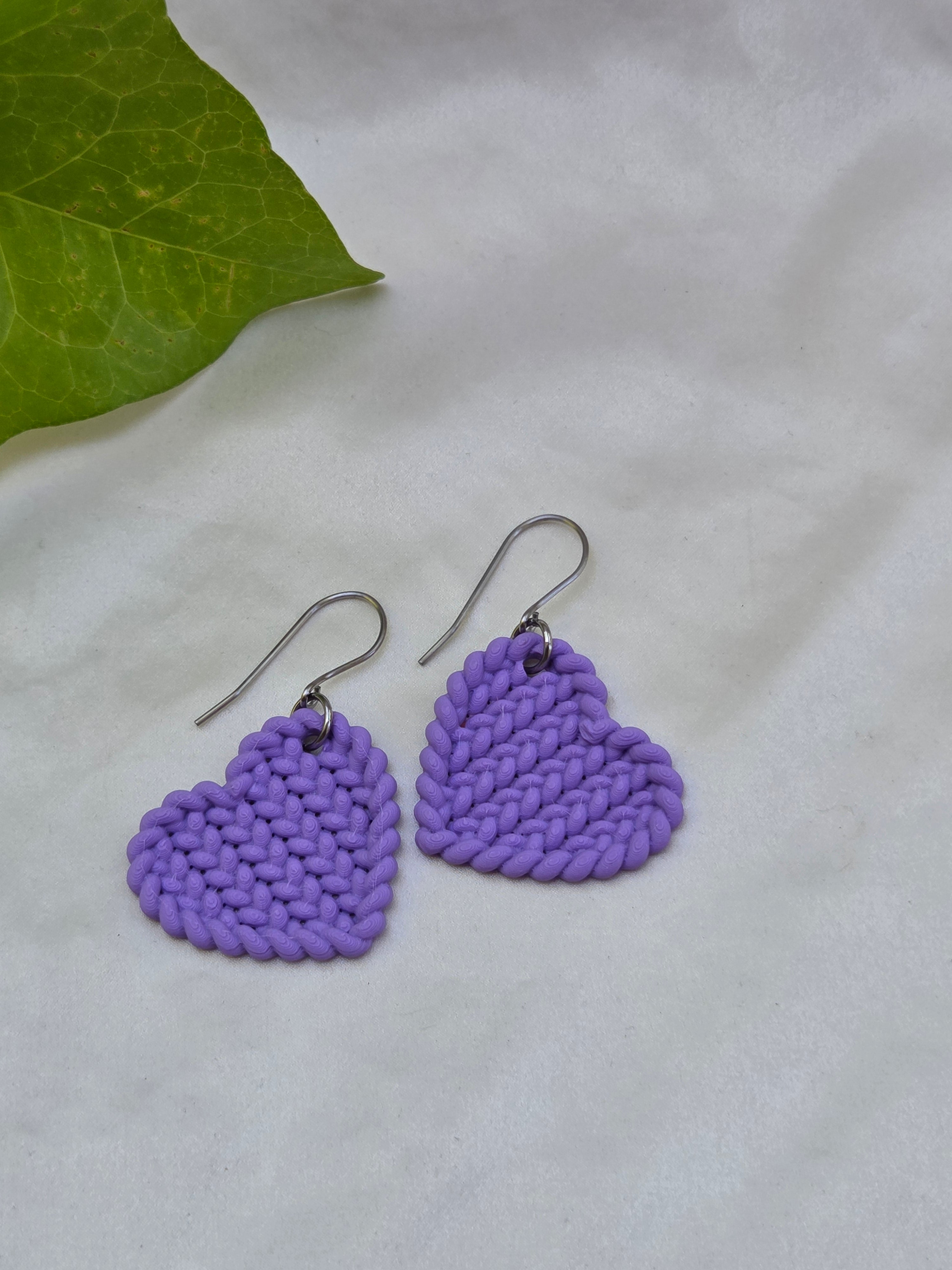 Knitted Heart Earrings