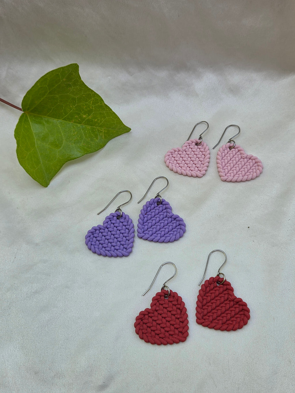 Knitted Heart Earrings