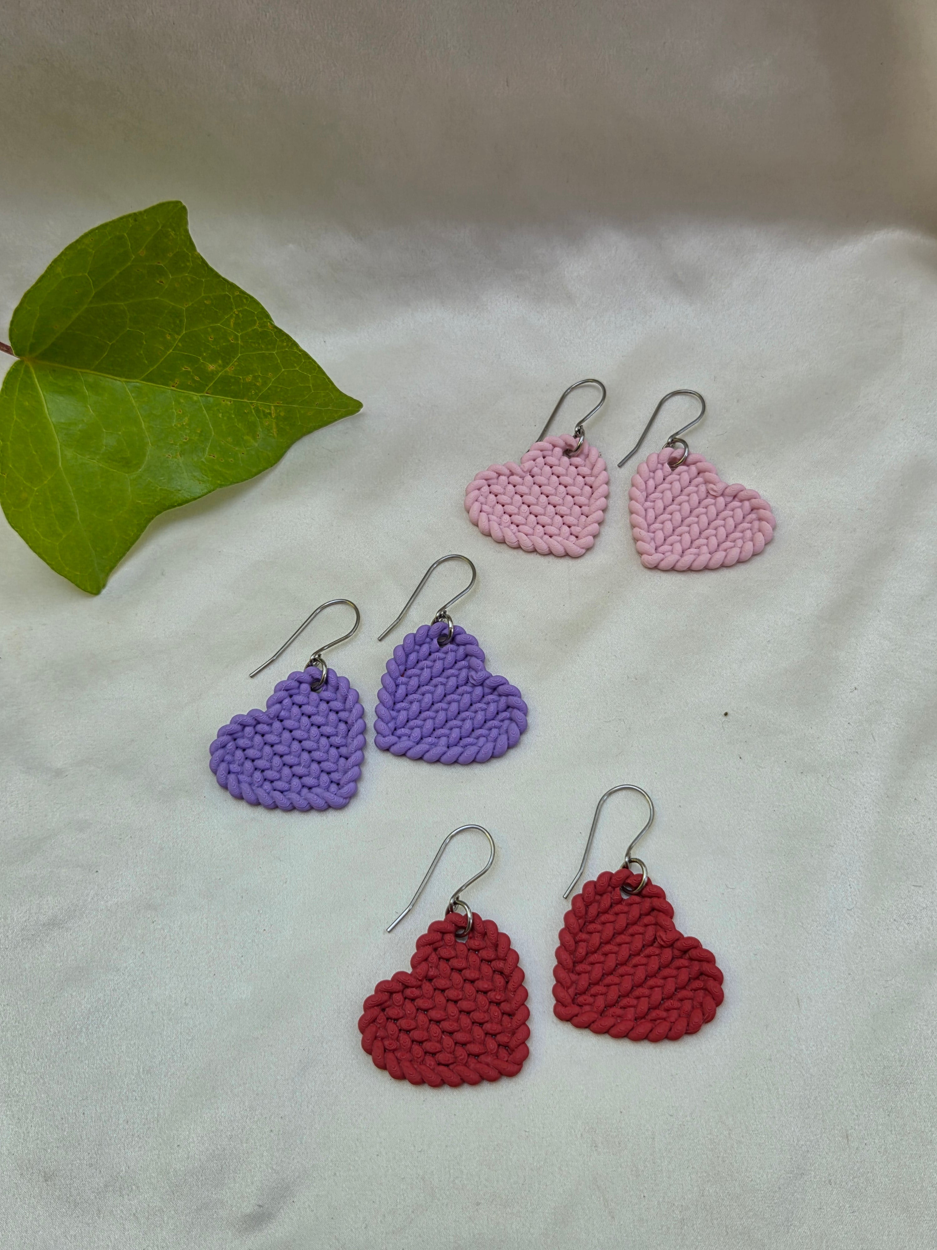 Knitted Heart Earrings