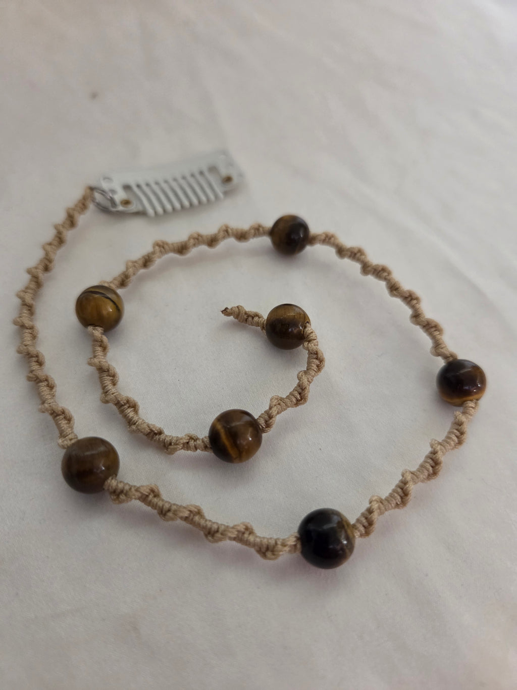 Tiger's Eye Crystal Clip-In Macrame Hair Wrap