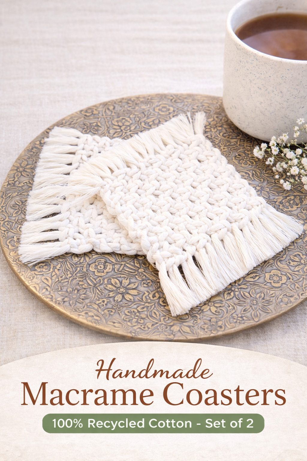 Macrame Mug Rug Coaster Set of 2