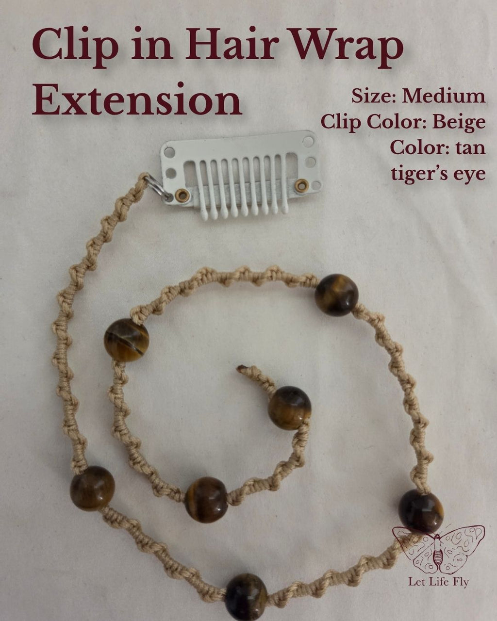 Tiger's Eye Crystal Clip-In Macrame Hair Wrap